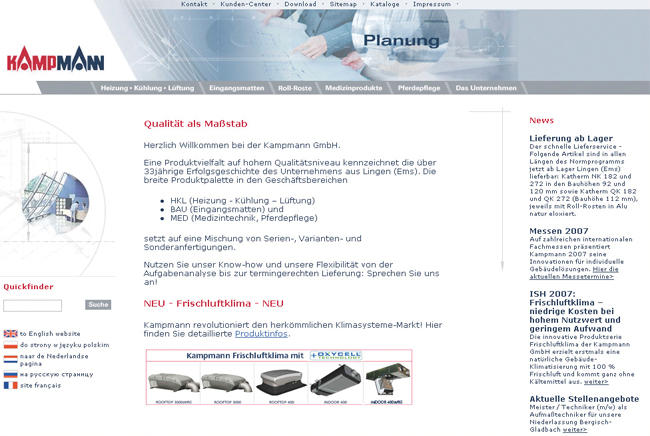 Old screenshot of the www.kampmann.de website
